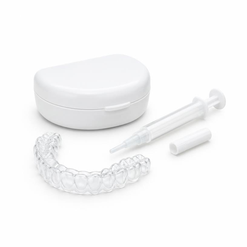 Illustrative retainer and whitening accessories, not the actual campaign kit